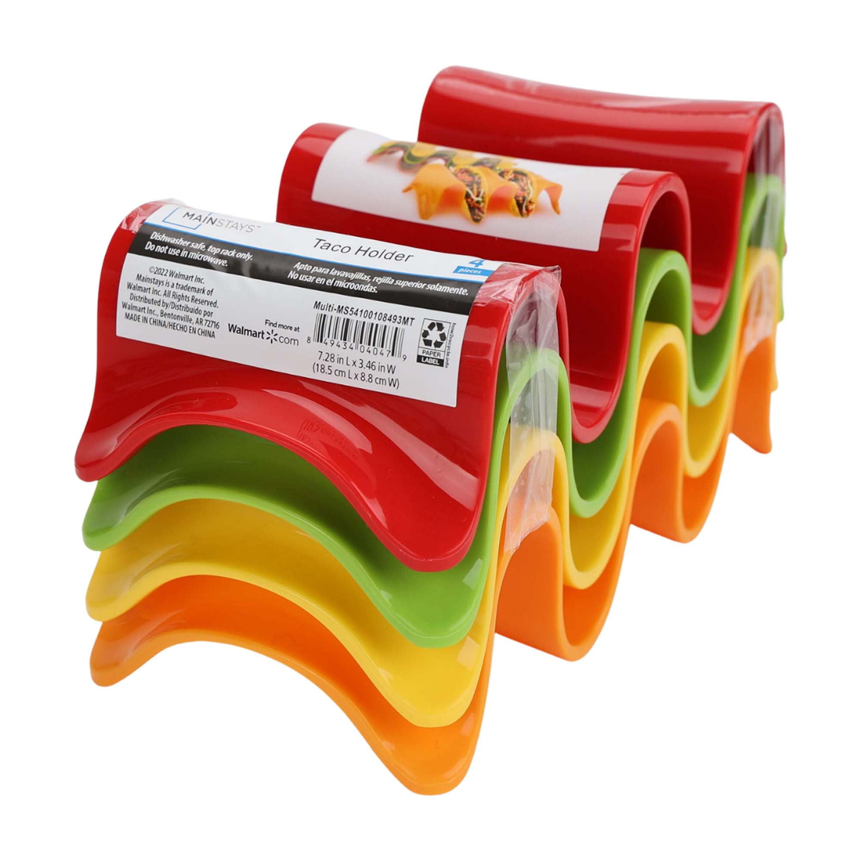 (4 pack) Mainstays Stackable Triple Taco Holder Stand 4-Pack Multicolor - Easy Serve & Dishwasher Safe