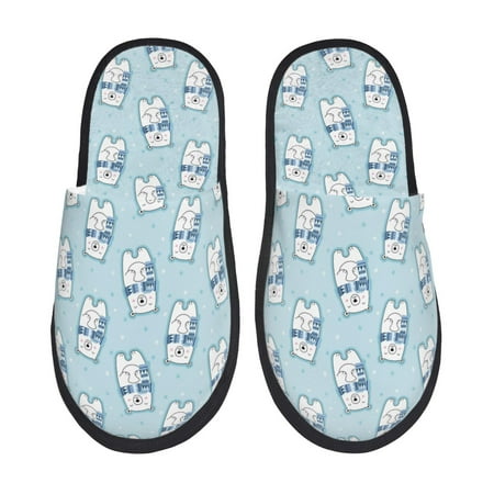 Balery blue Scarf Bear Slient Indoor Furry Fleece Comfort House Shoes Soft Non-Slip Home Shoes Cotton slippers House Slippers-- Large