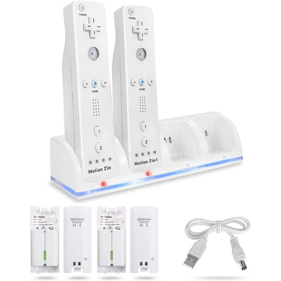 For Nintendo Wii U Dual Remote Controller Charger Charging Dock Station   4x Rechargeable Replacement Battery Pack Accessories Bundle, White