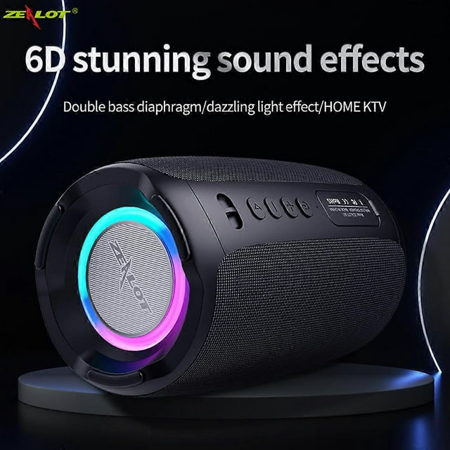 ZEALOT S61 Black High Power Wireless Bluetooth Speakers Portable Column For Computer Subwoofer Boom Box Music Center FM Radio Colorful.