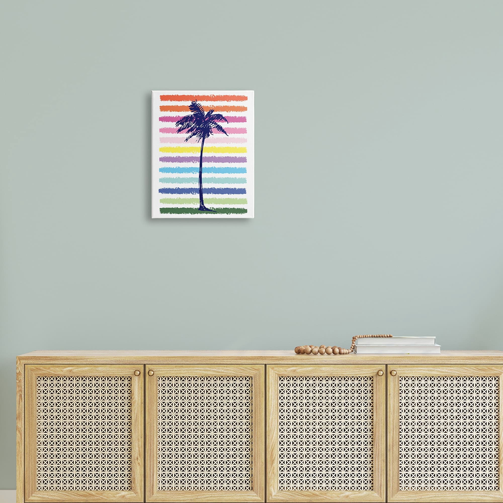 Stupell Industries Cute Rainbow Pattern Palm Tree Tropical Stripes Graphic Art Gallery-Wrapped Canvas Print Wall Art, 16x20, by Jennifer McCully
