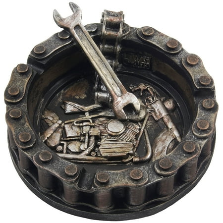 Motorcycle Chain and Wrench Ashtray with Chopper Motif for Harley Mechanics Shop Smoking Room Decor or Biker Bar Decorations by Home 'n (Best Motorcycle Mechanic School)