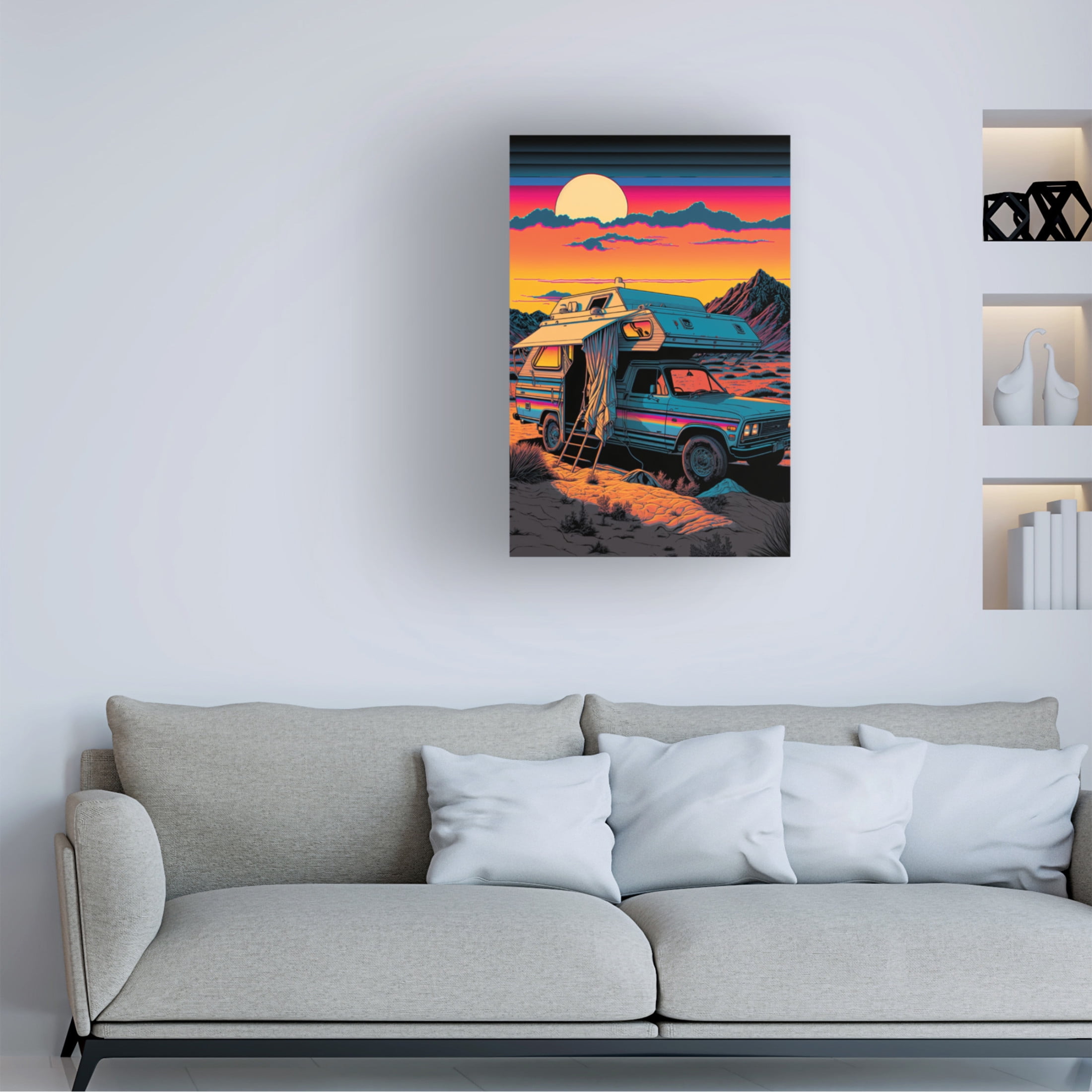 Canvas Wall Art - Ray Heere 'Silkscreen Pickup Truck At The Campsite 5' Wall Art for Living Room, Bedroom, or Office Décor by Trademark Fine Art - 16 x 24 Inches
