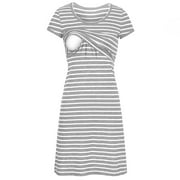 XZNGL Women O-Neck Pregnant Nursing Maternity Short Sleeve Stripe Summer Dress