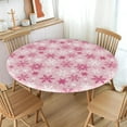 thumbnail image 2 of Pink Christmas Round Fitted Tablecloth with Elastic for 36-40 Inch Tables Winter Holiday Theme Print Snowflake Fitted Table Cover Waterproof Farmhouse Indoor Outdoor Patio Picnic Party, 2 of 4