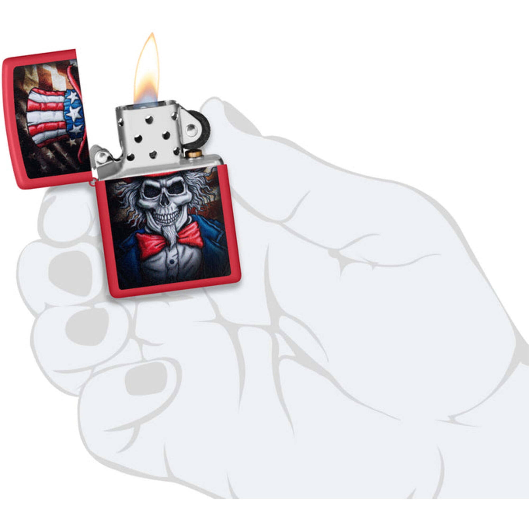Zippo 46696 Uncle Skeleton Design Red Windproof Pocket Lighter