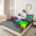 thumbnail image 4 of Homewish Graffiti Splash 3pcs Twin Sheet Sets For Adults Female Men,Abstract Geometric Stripes Twin Fitted Sheet,Black Green Blue Breathable Flat Sheet,Ultra Soft Home Decor, 4 of 7