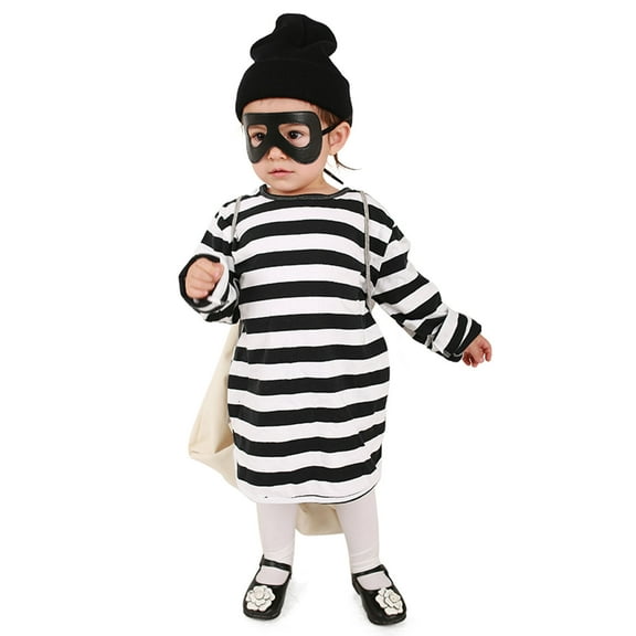 Miccostumes Kids Burglar Robber Outfit for Halloween with Hat Eye Patch Bag