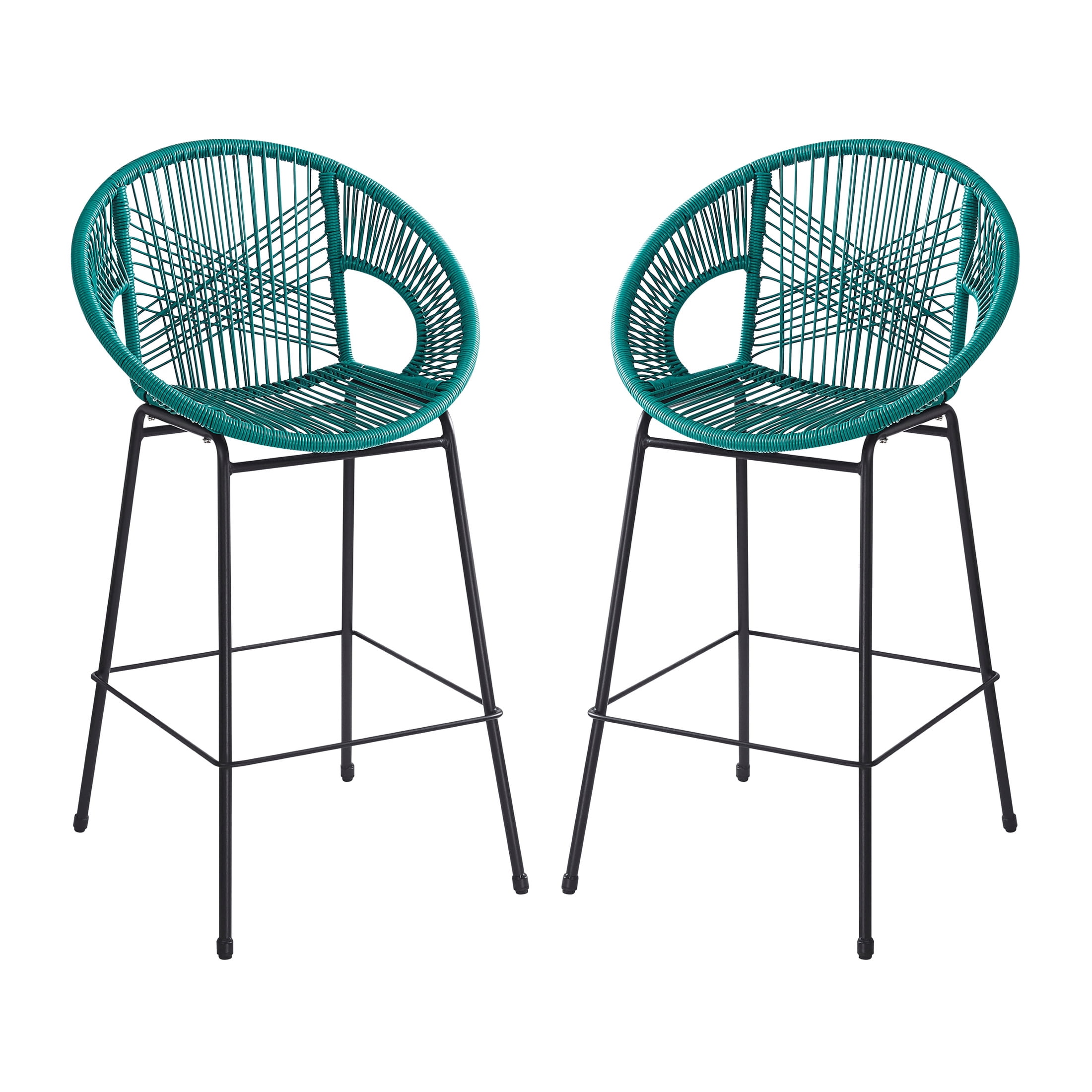 Christopher Knight Home Modern 28.5" Outdoor Faux Wicker Bar Stools, Metal Frame, Teal, Set of 2