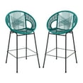thumbnail image 3 of Christopher Knight Home Modern 28.5" Outdoor Faux Wicker Bar Stools, Metal Frame, Teal, Set of 2, 3 of 9