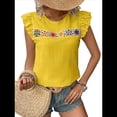 thumbnail image 2 of Blusa de Verano con Bordado Floral para Mujer, Cuello Redondo, Corta Amarillo L, 2 of 10
