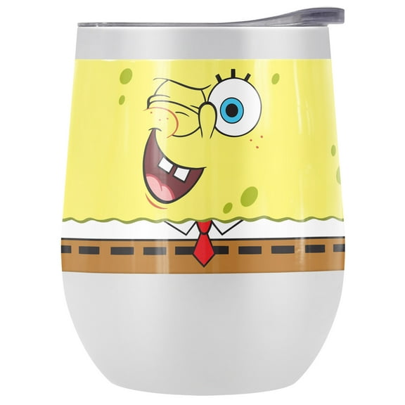 Spongebob Official Spongebob Surprise Face 12 oz Stemless Tumbler, Stainless Steel Travel Cup|Lake Tumbler|Insulated with Leak Resistant Slide-Lock Lid