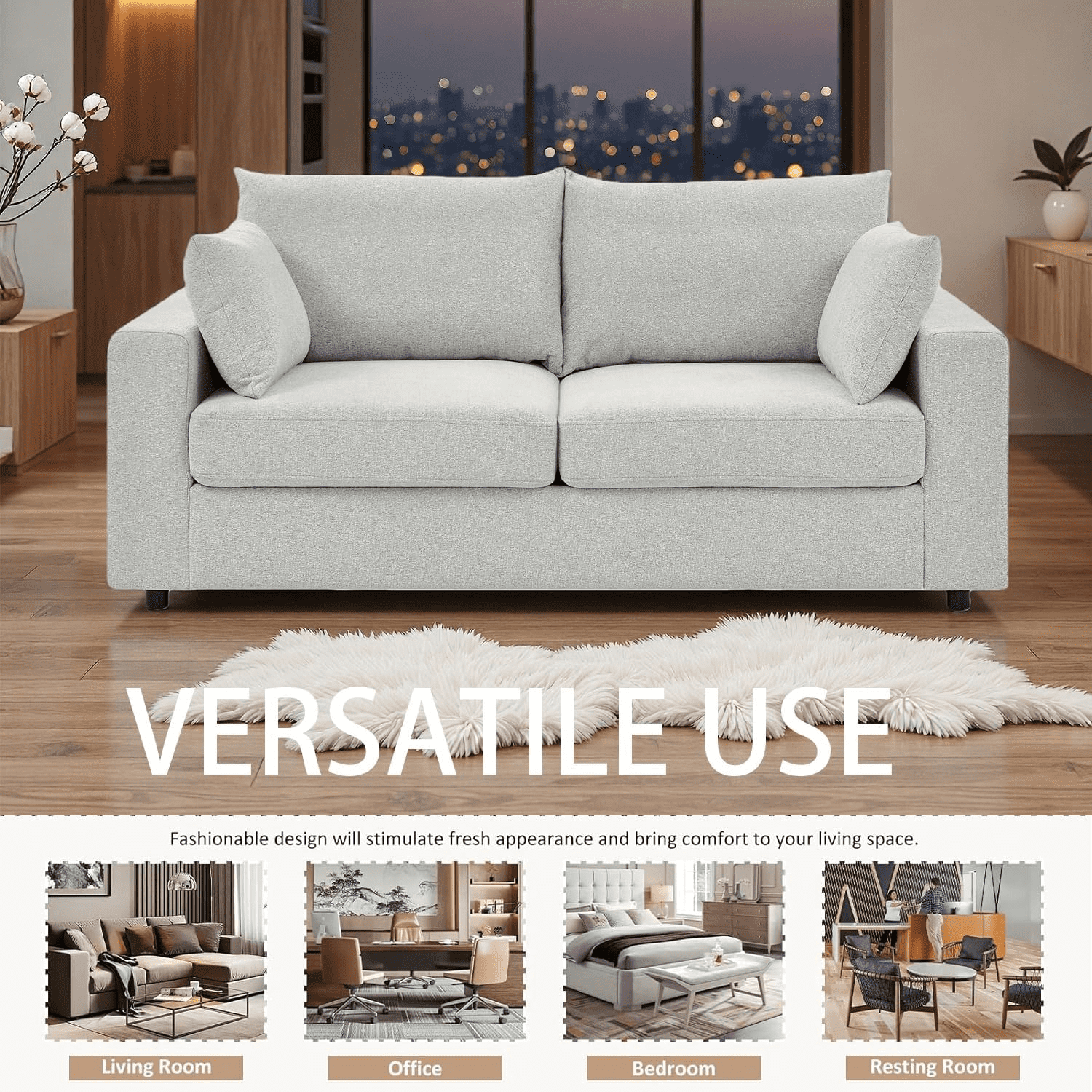 MOONMISS 78'' Loveseat Sofa for Living Room, Apartment, Office, 2-Seat, Beige