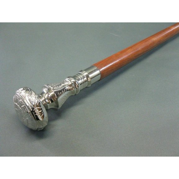 Rosewood Crafted Handmade Walking Stick Cane Knob Head | Brass Decorative Bars Inlay | Solid Wood Shaft
