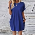 thumbnail image 5 of MaFYtyTPR Women's Summer T-Shirt Dresses Casual Fashion Crew Neck Rolled Short-Sleeve Loose Solid Color Dress Blue L, 5 of 5