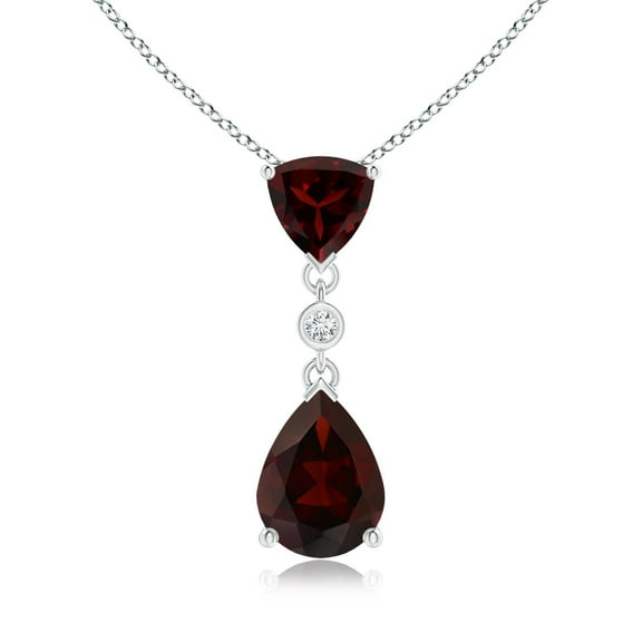 Angara Necklace - Natural Garnet Drop Pendant Necklace with Diamond in 925 Sterling Silver for Women (Size-8x6mm) | January Birthstone, Birthday, Anniversary, Christmas, Jewelry Gift for Women