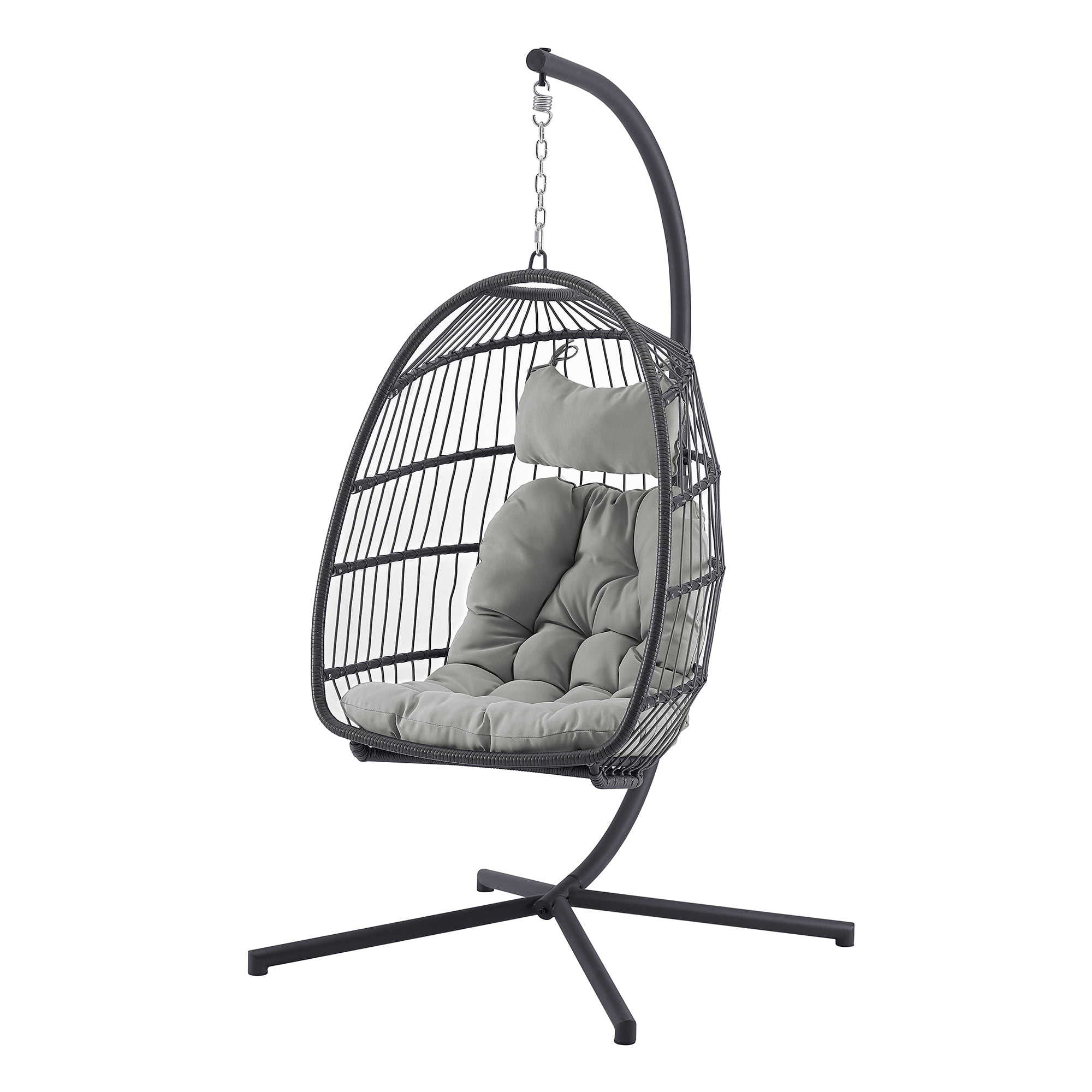 Walker Edison Boho Outdoor or Indoor Swing Egg Chair, Grey/Grey