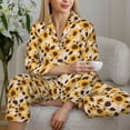thumbnail image 6 of Fuzoiu Vintage Plaid Cute Sunflower Print Women's Long-Sleeved Pajama,Lounge Button Down Nightwear,Womens Notch Collar Pajama Set-, 6 of 7