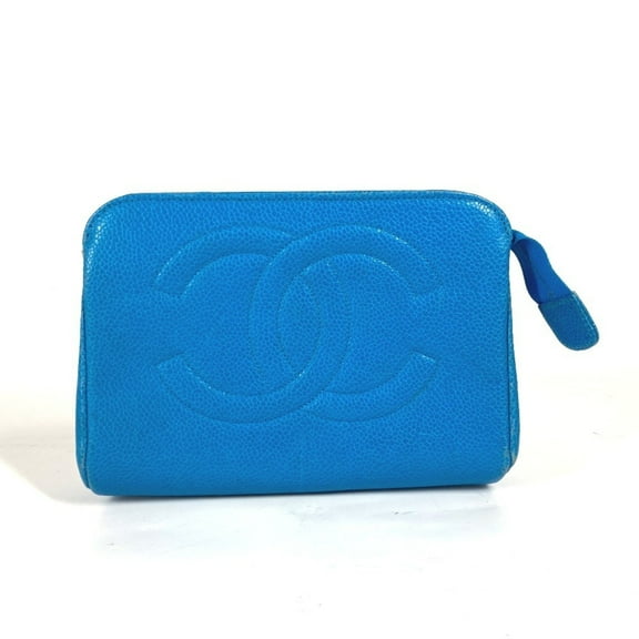 Pre-Owned CHANEL Chanel Multi Pouch CC Coco Mark Caviar Skin Women's Blue (Good)