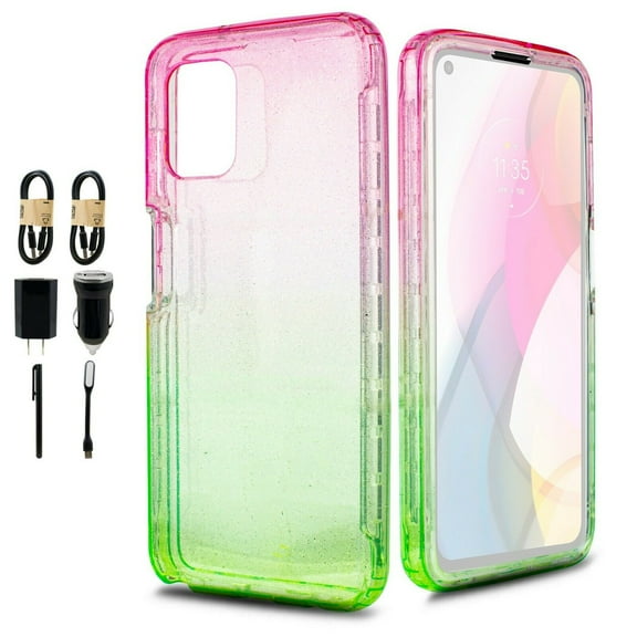 Value Pack ! for Moto G Stylus 2021 Glitter Full Body Built In Screen Protector Phone Case PU Shock Bumper Scratch Guard Skin Wrap Slim Cover