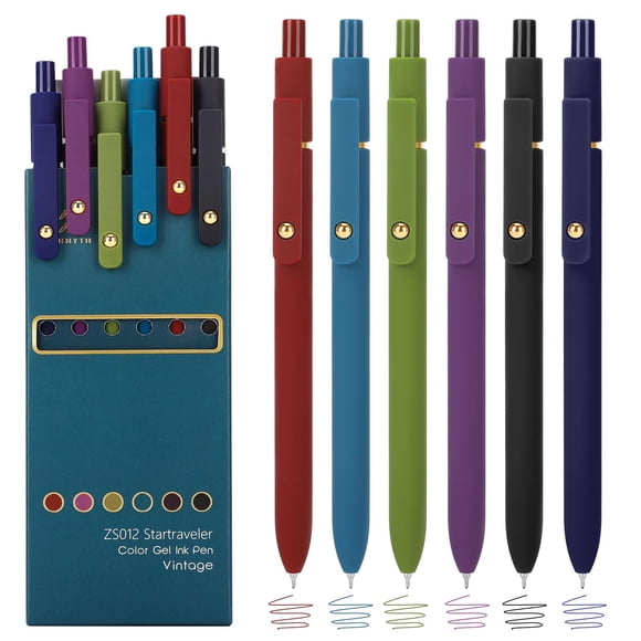 Bolígrafos de gel Ddaowanx retráctiles de 0,5 mm, 6 colores vintage