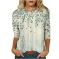 thumbnail image 2 of Hauts d'Été pour Femmes 2023 Mode Féminine T-shirt Imprimé Blouse Mi-Longue Manches 3/4 Col Rond Hauts Décontractés T-shirt Bohème Grande Taille pour Femmes, 2 of 4