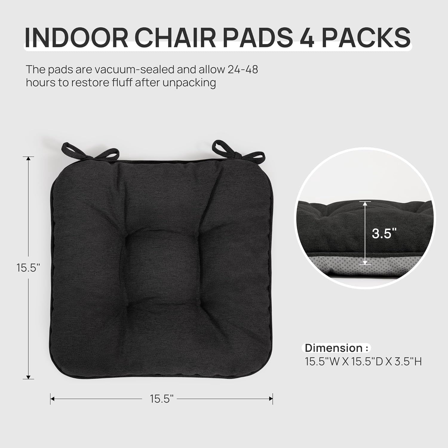 Memory Foam Chair Cushions Set of 4, Outdoor/Indoor Chair Pads for Dining Chairs 4 Pack, Seat Cushions for Kitchen, Dining Room, Office, Patio Chairs, 15.5"x15.5"x3.5"