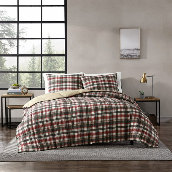 Eddie Bauer - King Comforter Set, Reversible Plaid Alt Down Bedding with Matching Shams, Home Decor for Colder Months (Astoria Red, King)