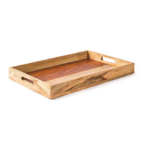 Mela Artisans Handcrafted Wooden Serving Tray, Natural | 15x10x1.75 Decorative Mango Wood | Serve Breakfast, Other Foods, Coffee and Tea | Nadi Rectangular Design