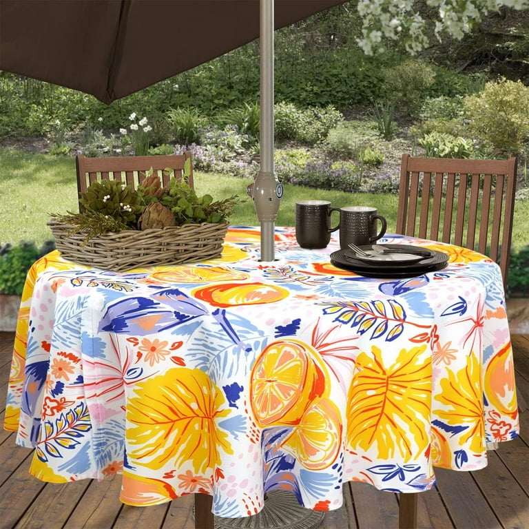 Vinyl Tablecloth Zippered Patio Table Cover Round Outdoor