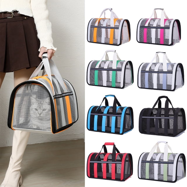 Fiudx Bolsa de Transporte para Mascotas, Diseño Suave, Correa de Hombro Ajustable, Malla Cómoda para Gatos y Perros Pequeños, Portátil y Plegable, Ideal para Viajes, Rojo, Azul, Verde, 40 X 27 X 24 C