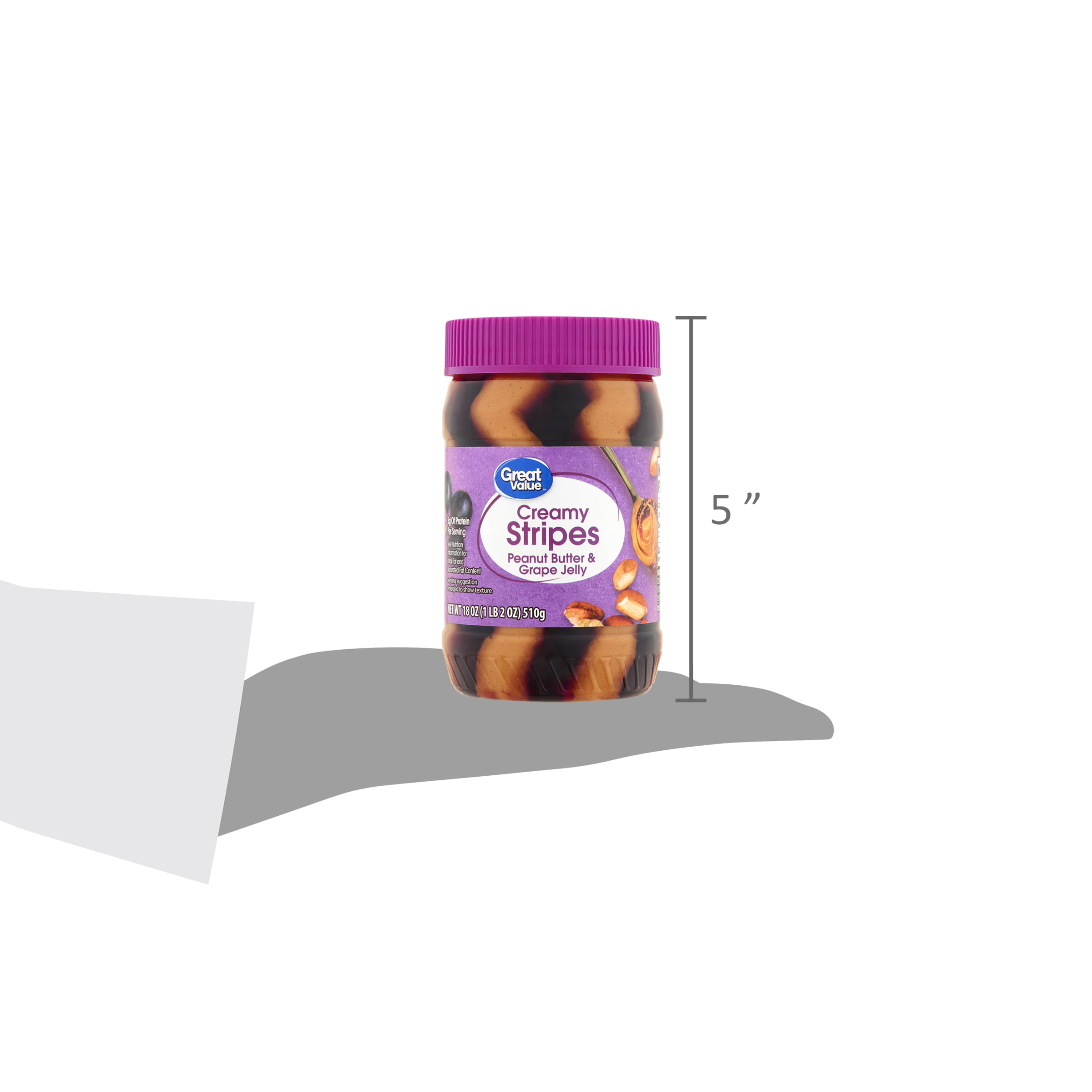 (12 pack) Great Value Creamy Stripes Peanut Butter & Grape Jelly, 18 oz