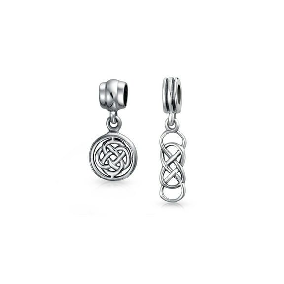 Bling Jewelry Womens Set of 2 Romantic Celtic Love Knot Infinity Dangle Charm Bead Sterling Silver