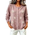 thumbnail image 2 of WCJM Womens Dressy Cardigan Sweaters Long Sleeve Button Down Crewneck Knit Fall Outwear Top (Light Pink,S), 2 of 5