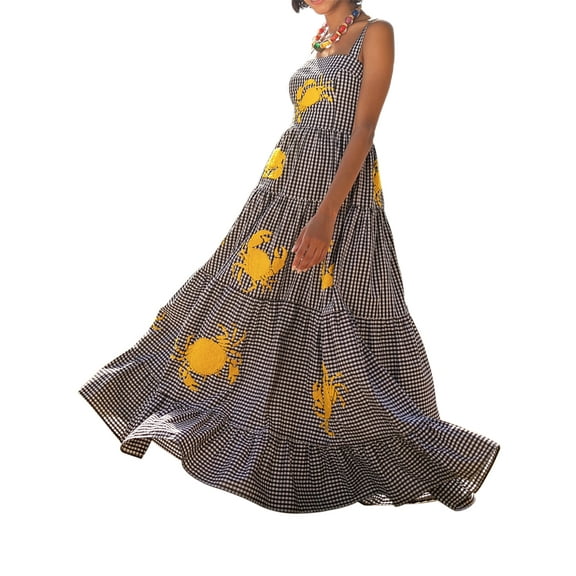 Rdhnmea Women's Long Beach Dress Sleeveless Square Neck Embroidery Dress