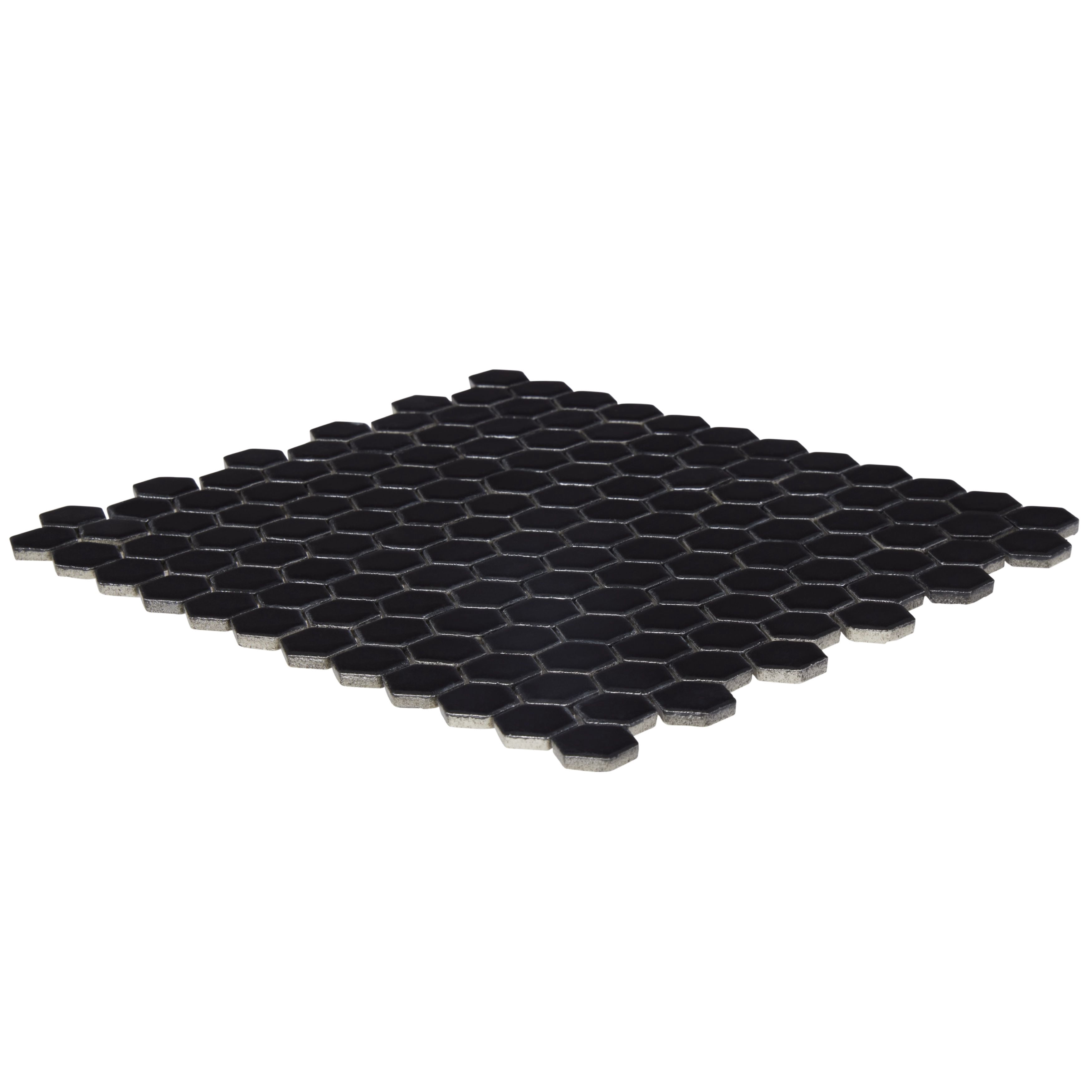 The Tile Project Hexagon Black 1-Inch Satin Mosaic Tile - 1 Full Piece