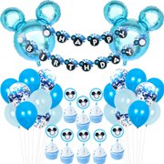 Blue Mickey Themed Party Decorations - Mickey Birthday Party Supplies with Baby Blue Cupcake Toppers Banner for 1st 2nd 3rd Birthday