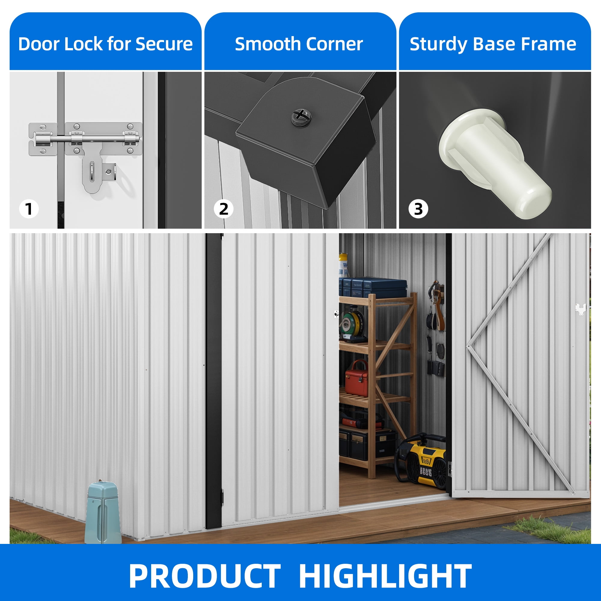 Dextrus 8x6 FT Outdoor Storage Shed with Lockable Doors & Air Vent, Large Metal Tool Sheds House for Backyard Patio, Bikes, Tools,White