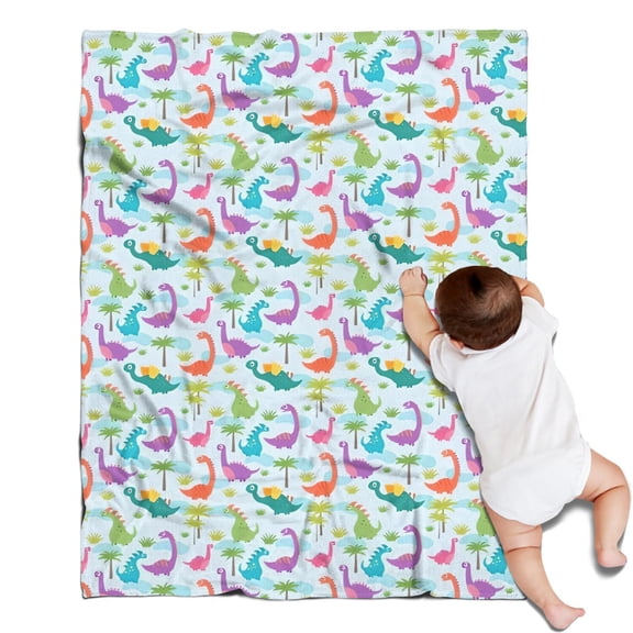 Colorful Cartoon Dinosaurs Palms Pattern Blanket,Comfortable Soft Lamb Wool Throw Blanket,All Season,Warm Lightweight Blankets for Sofa Bed Couch Living Room Chair,30"x40"