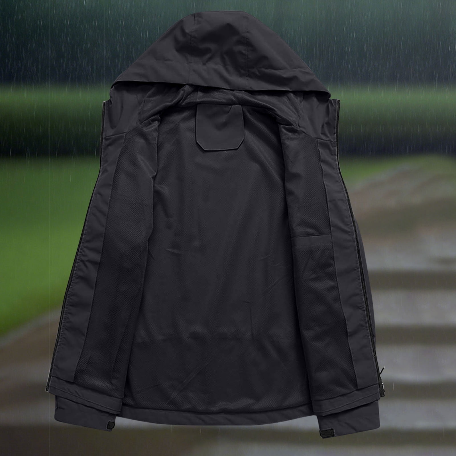 ylioge S-4X Plus Size Women Rain Jackets with Zipper Pockets and Hoodie Long Sleeve Casual Solid Color Zip Up Lightweight Waterproof Hiking Raincoats