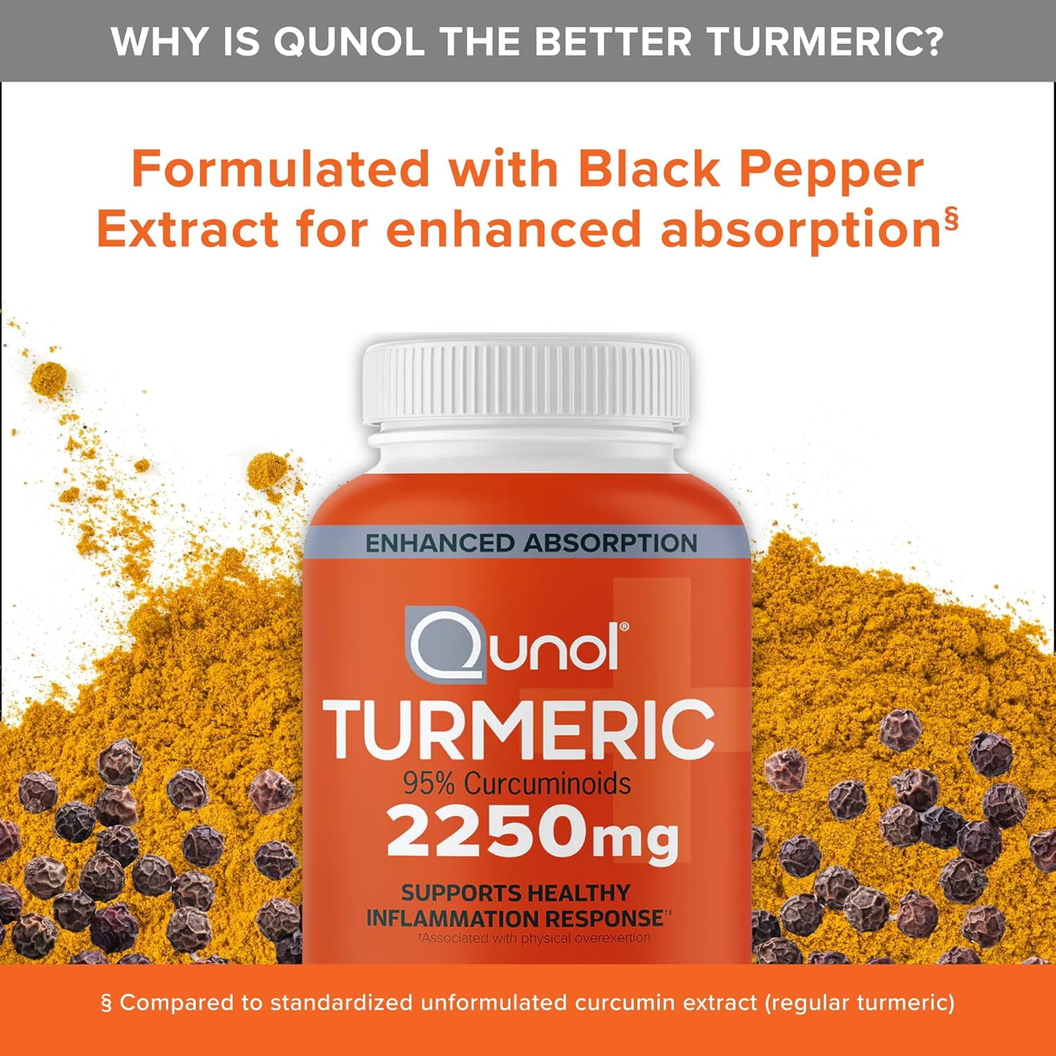 Qunol Turmeric Curcumin with Black Pepper, 2250mg Turmeric Extract with 95% Curcuminoids, 150ct