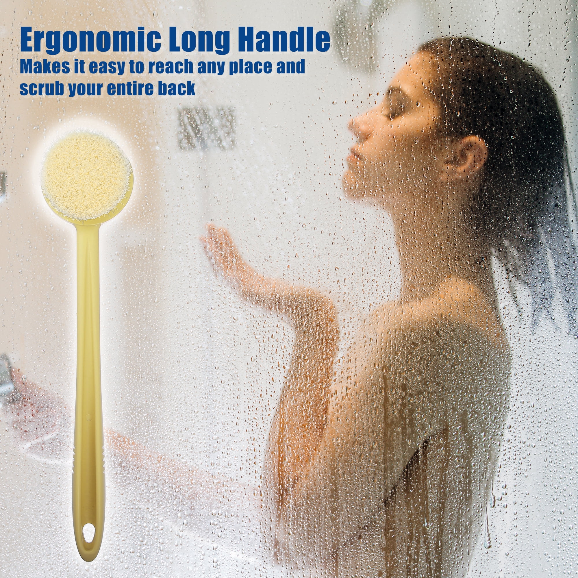 Unique Bargains Body Bath Brush Back Scrubber with Long Handle Beige