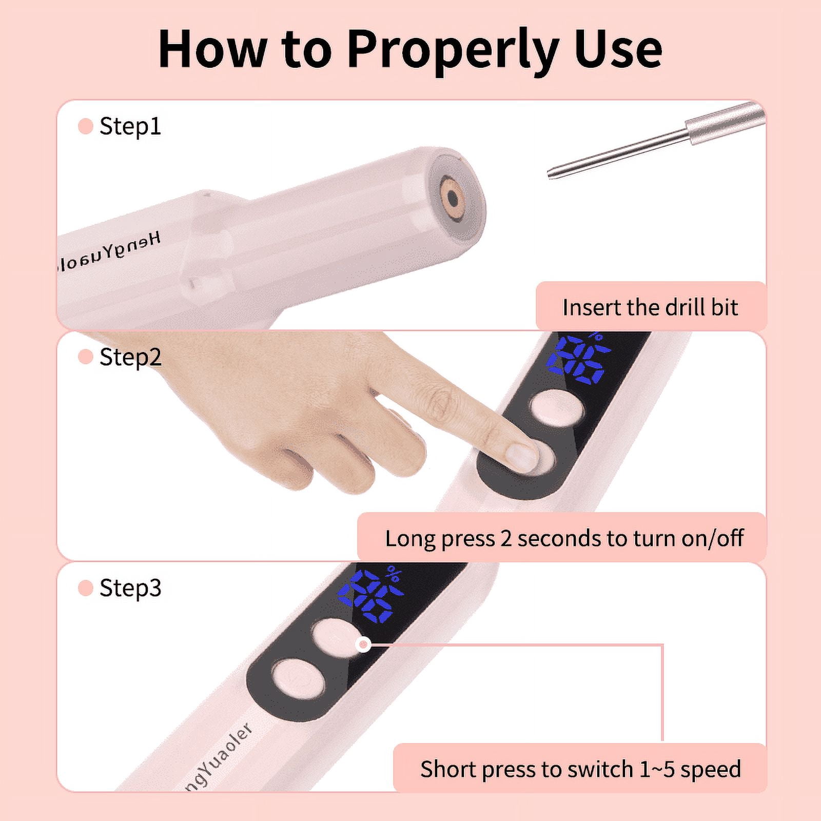 Electric Nail Drill Cordless Machine by HengYuaoler Portable Design 35,000 RPM Low Noise Professional Salon Nail Drill for Your Daily Use