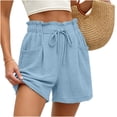 thumbnail image 4 of Hurxie Women's Cotton Crinkled Lounge Shorts High Waist Drawstring Summer Casual Shorts with Pockets Light Blue,2XL, 4 of 6