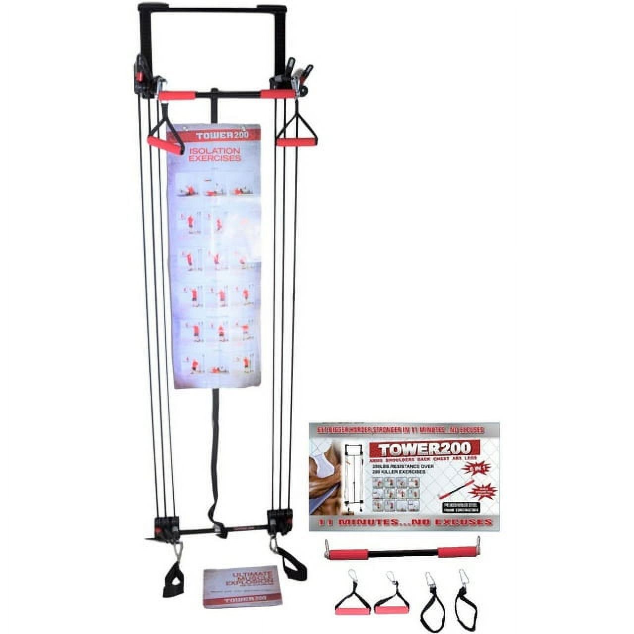 Tower 200 Door Gym Full Body Exercise Fitness System with Straight Resistance Bar, DVD, Chart - Total Home Gym Strength Training