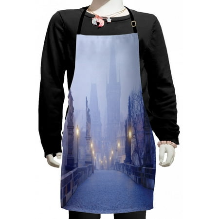 

Urban Kids Apron Czech Republic Prague Streets in Foggy Morning on Old Bridge Boys Girls Apron Bib with Adjustable Ties for Cooking Baking Painting Purplegrey by Ambesonne