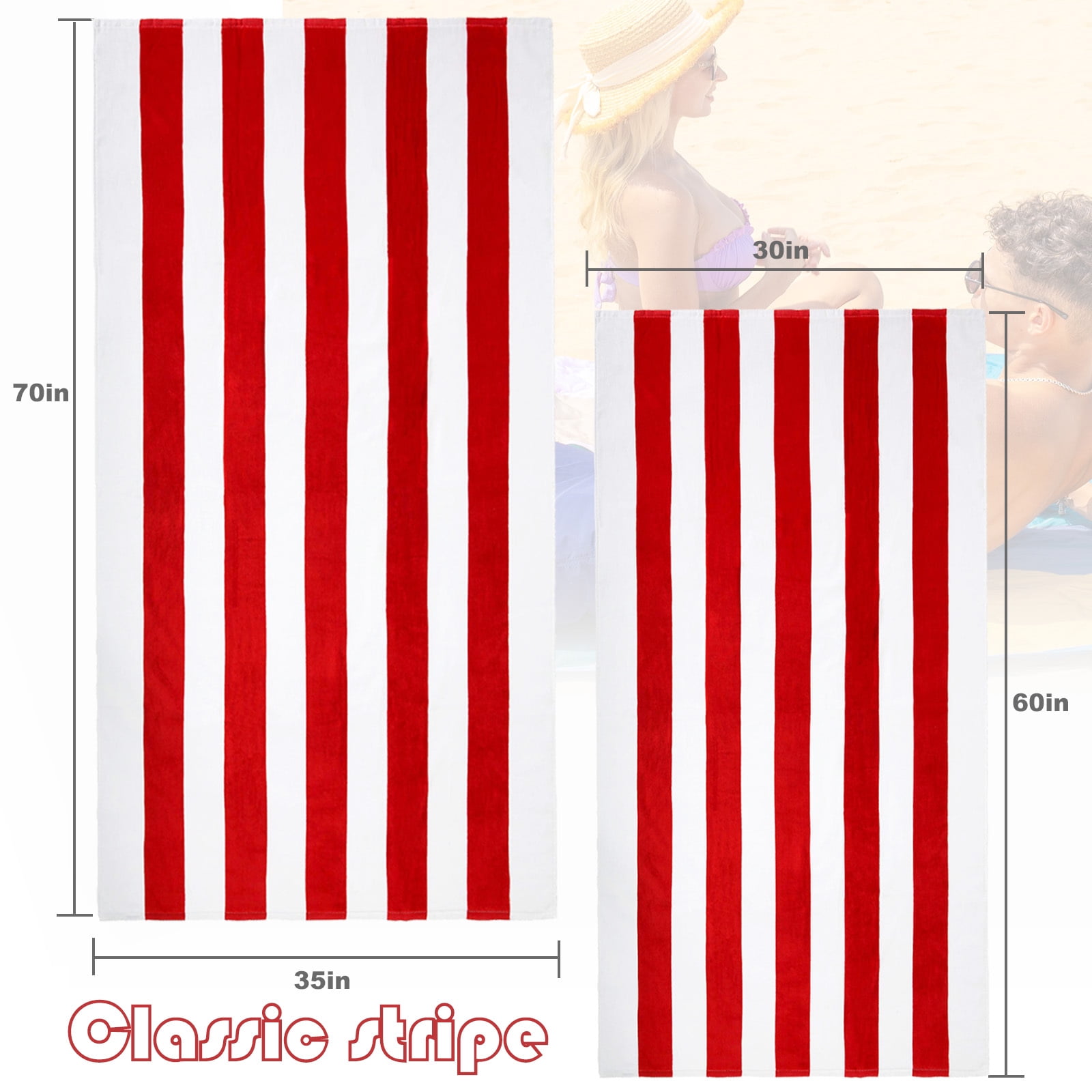 Exclusivo Mezcla 4-Pack Cotton Oversized 35"x70" Cabana Stripe Beach Towels, Super Absorbent Soft Plush Pool Towel, Bath Towel (Blue/Forest Green/Yellow/Red)