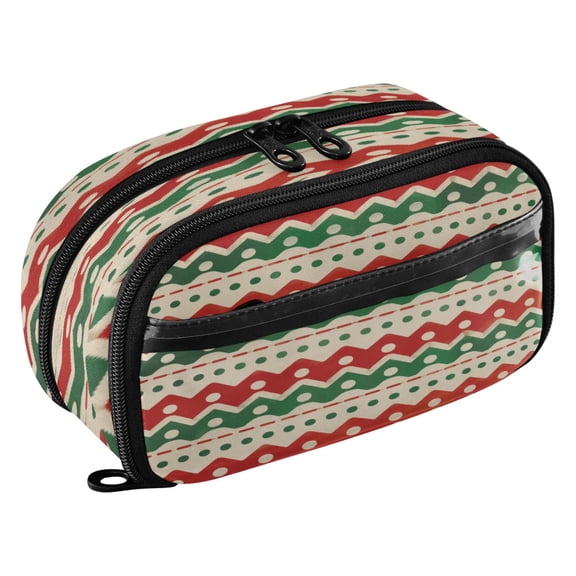 Large Pencil Pen Case Capacity PVC Pencil Pouch Makeup Bag for Women Man, Red and Green StripePrinted