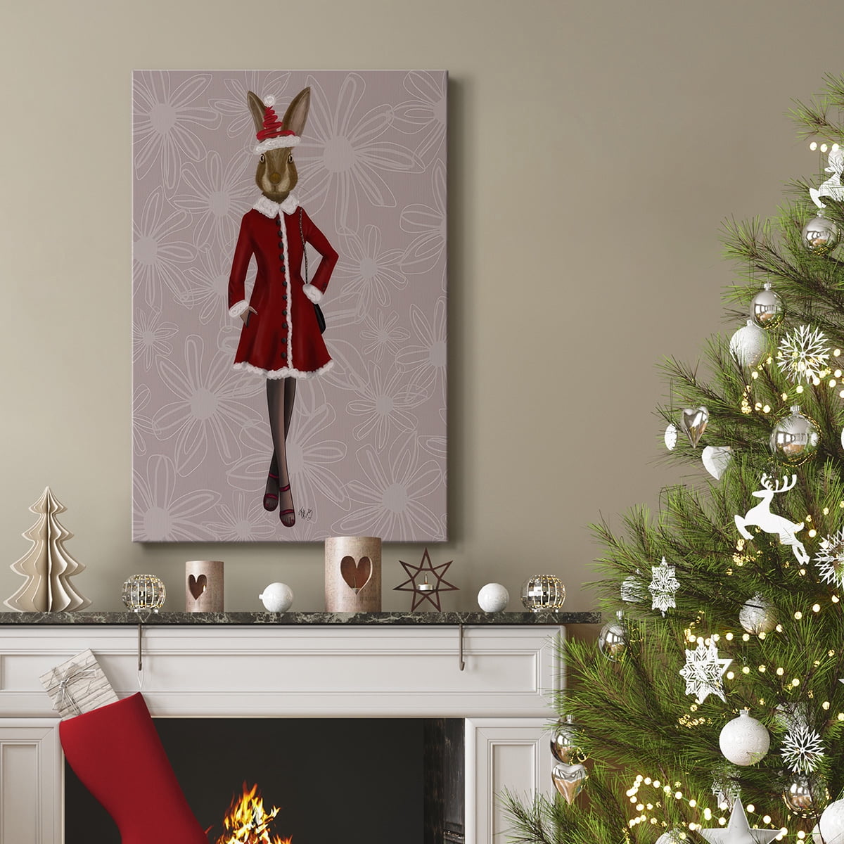 Christmas Christmas Fashion Bunny- Gallery Wrapped Canvas