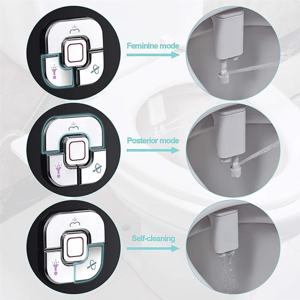 Accesorio de bidé Rociador de asiento de inodoro con bidé no eléctrico con controles de presión Boquillas dobles para lavado frontal y trasero A